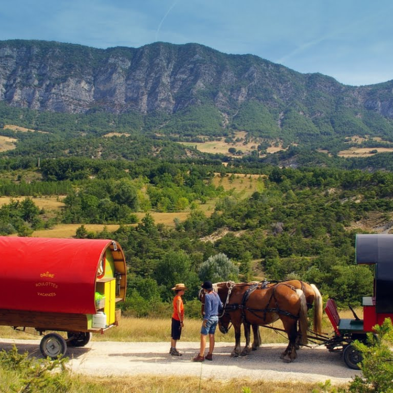 Petite évasion bohème en roulotte tirée par des chevaux