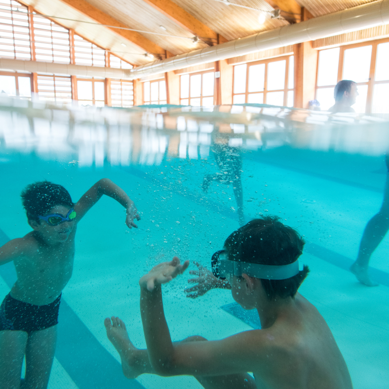 Children playing underwater in swimming pool